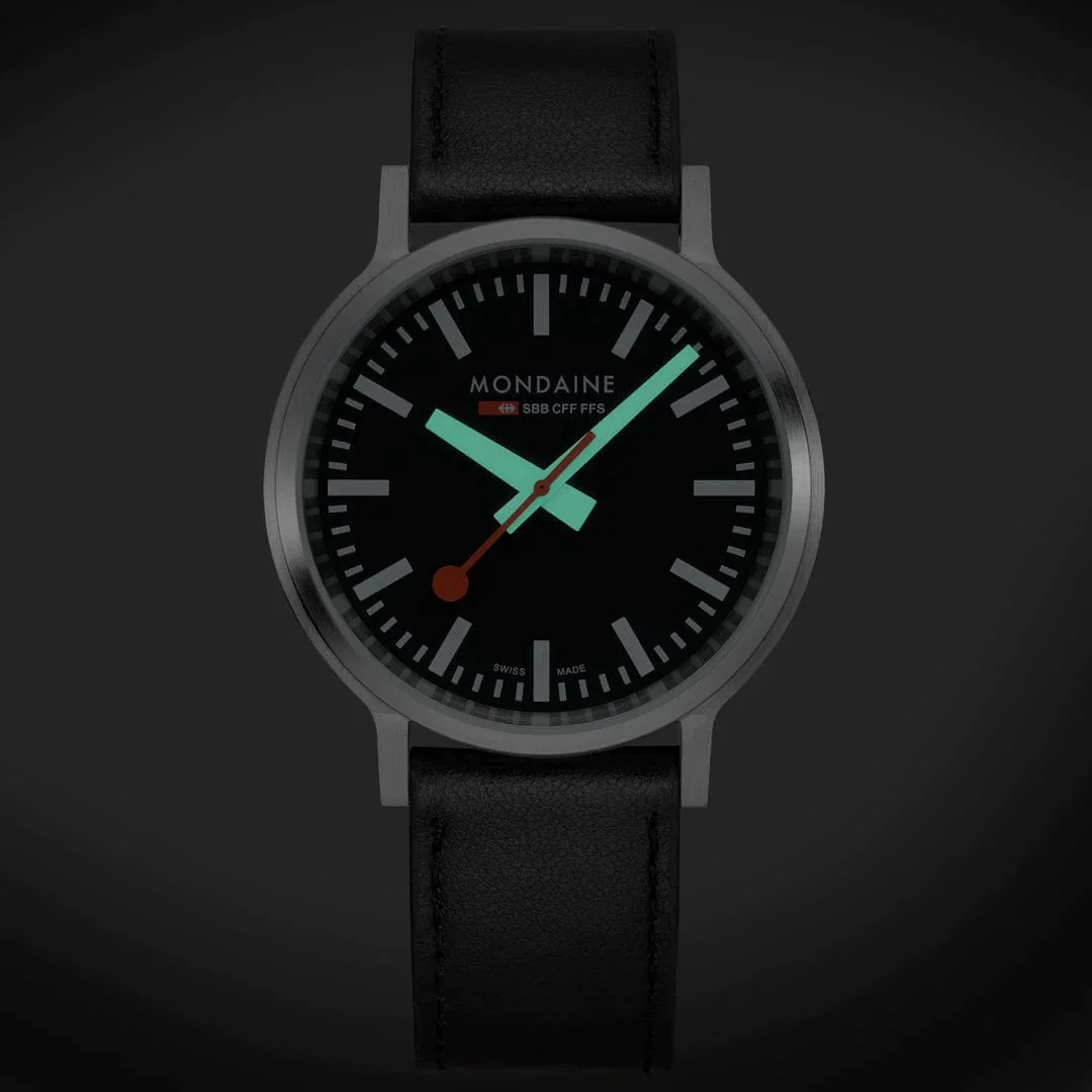 Mondaine SBB Stop2Go Black Grape Leather Watch - Image 3