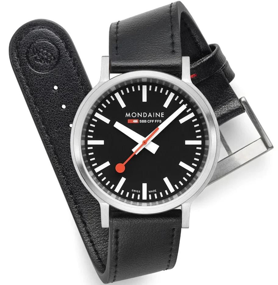 Mondaine SBB Stop2Go Black Grape Leather Watch - Image 6