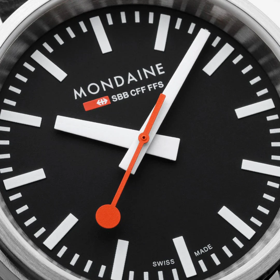 Mondaine SBB Stop2Go Black Grape Leather Watch - Image 7