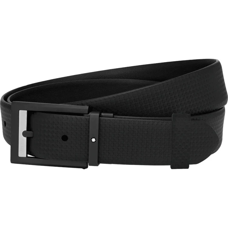 Montblanc Belt Rectangular Matt Black PVD Satine Detail Pin Buckle Black