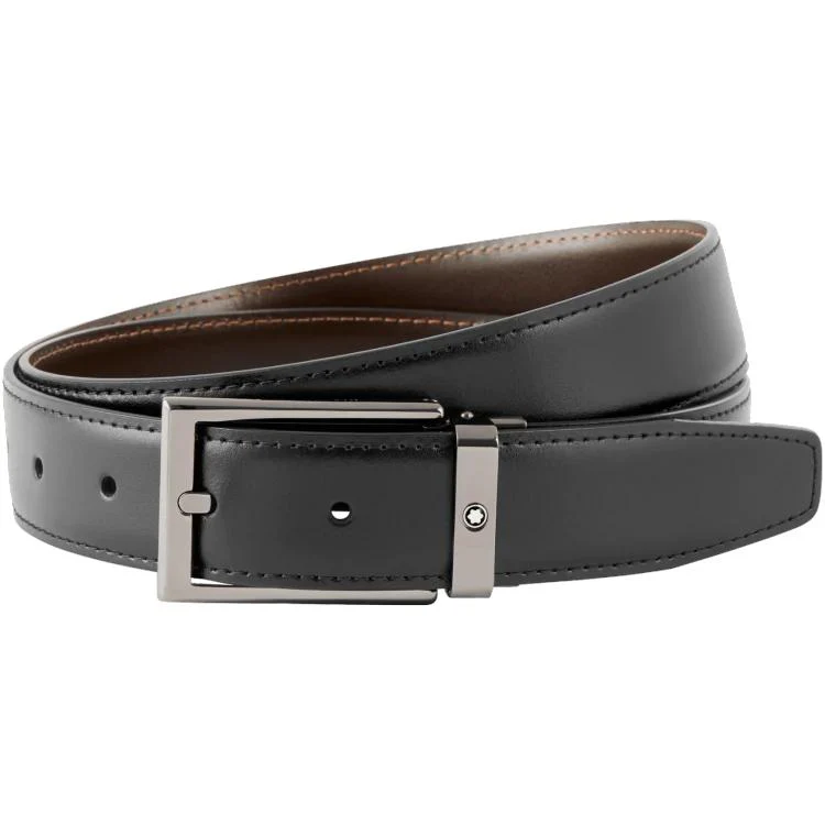Montblanc Belt Rectangular Shiny Ruthenium Coated Pin Buckle Black Brown