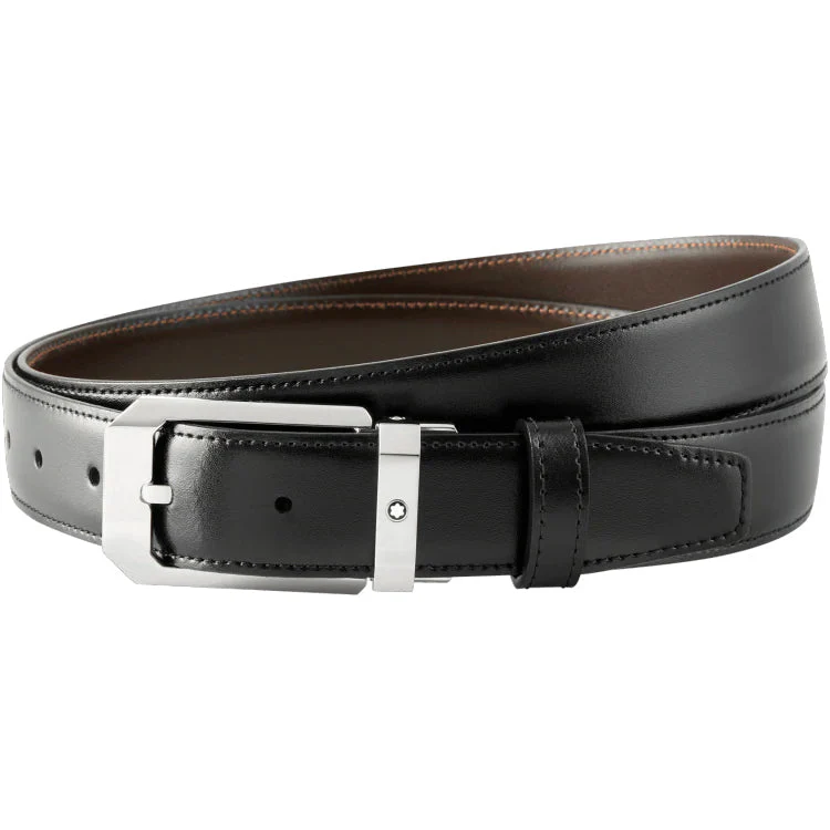 Montblanc Belt Rectangular Shiny Stainless Steel Pin Buckle Black Brown