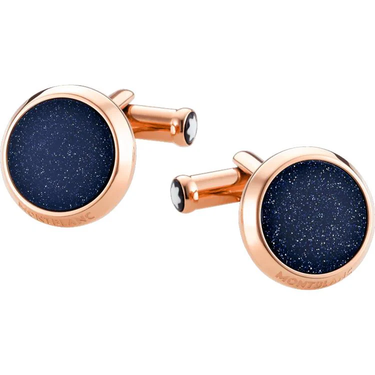 Montblanc Cufflinks Meisterstuck Rose Gold Blue Goldstone Inlay