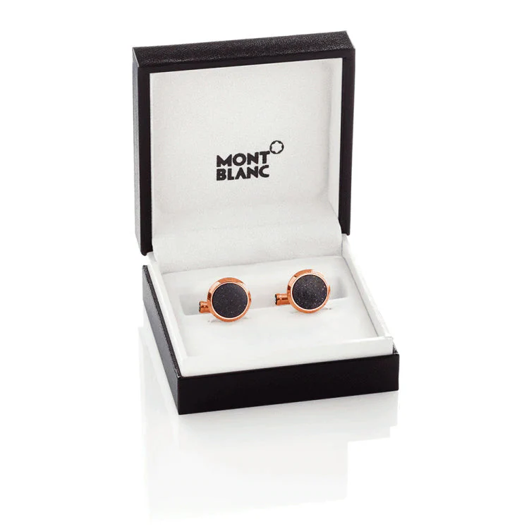 Montblanc Cufflinks Meisterstuck Rose Gold Blue Goldstone Inlay - Image 2