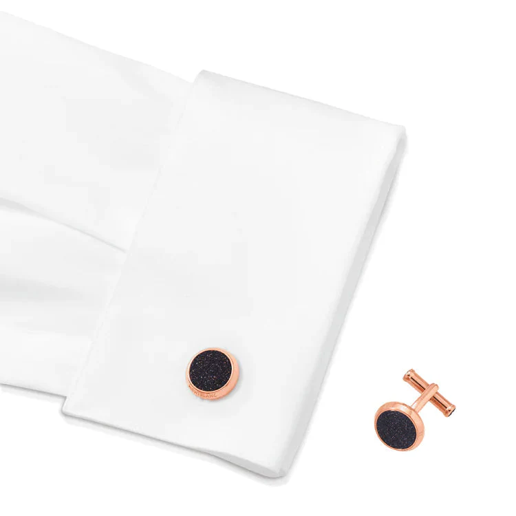 Montblanc Cufflinks Meisterstuck Rose Gold Blue Goldstone Inlay - Image 3