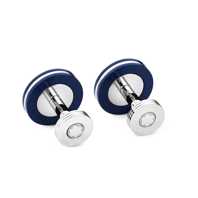 Montblanc Cufflinks Stainless Steel Blue Resin Star - Image 3
