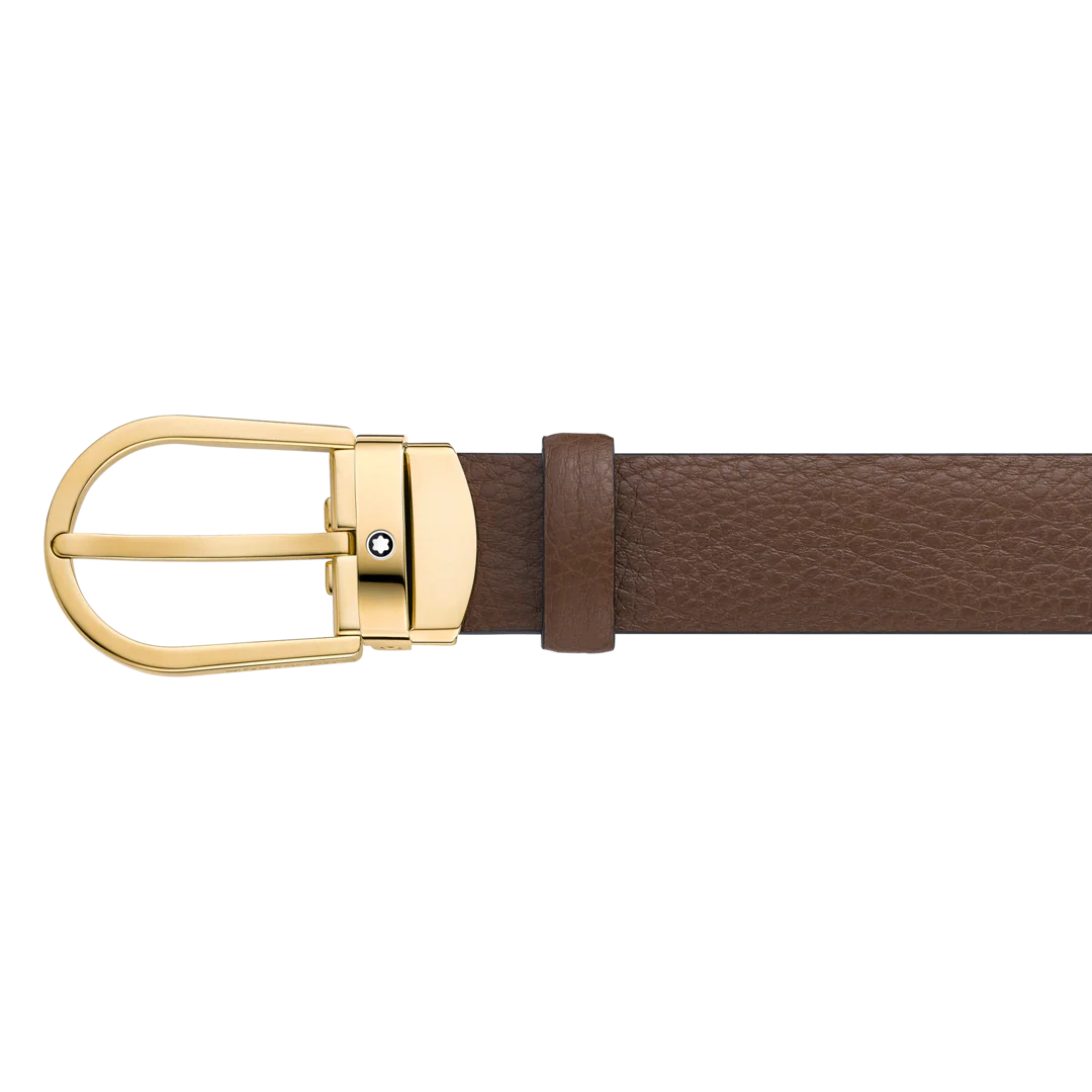 Montblanc Gold PVD Horseshoe Buckle Brown Leather 30mm Belt D - Image 2