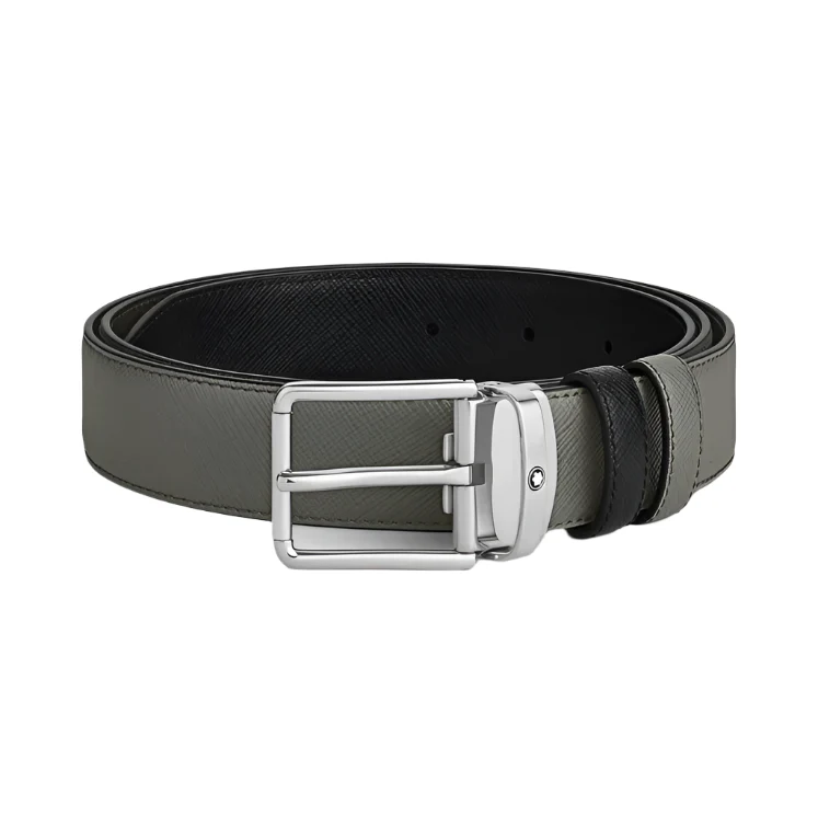 Montblanc Grey/Black 30mm Reversible Leather Belt