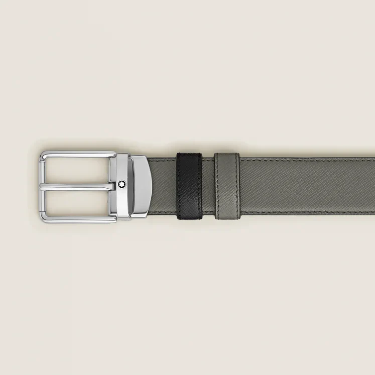 Montblanc Grey/Black 30mm Reversible Leather Belt - Image 3