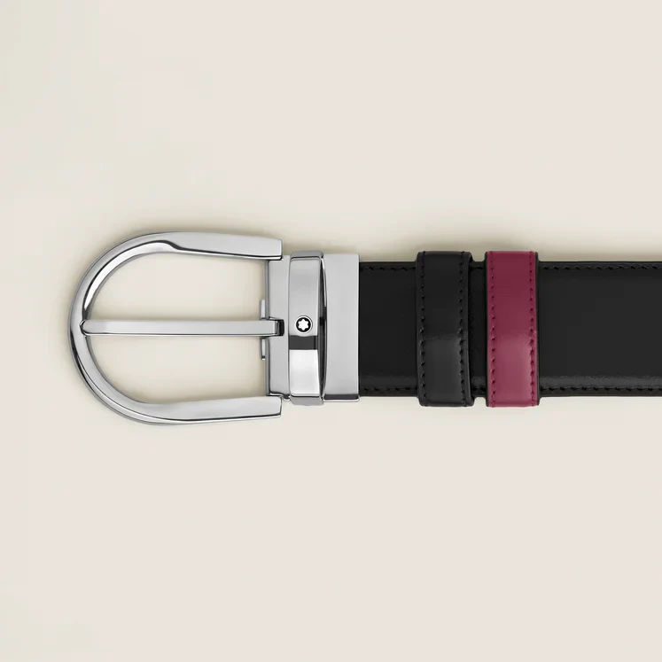 Montblanc Horseshoe Buckle Black/Cassis 35mm Reversible Belt - Image 3