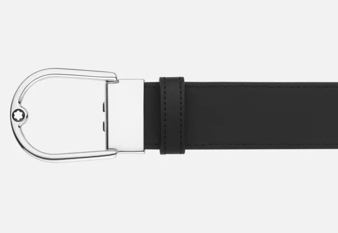 Montblanc Horseshoe Buckle 35mm Reversible Leather Belt Printed Black/Plain Black - Image 3