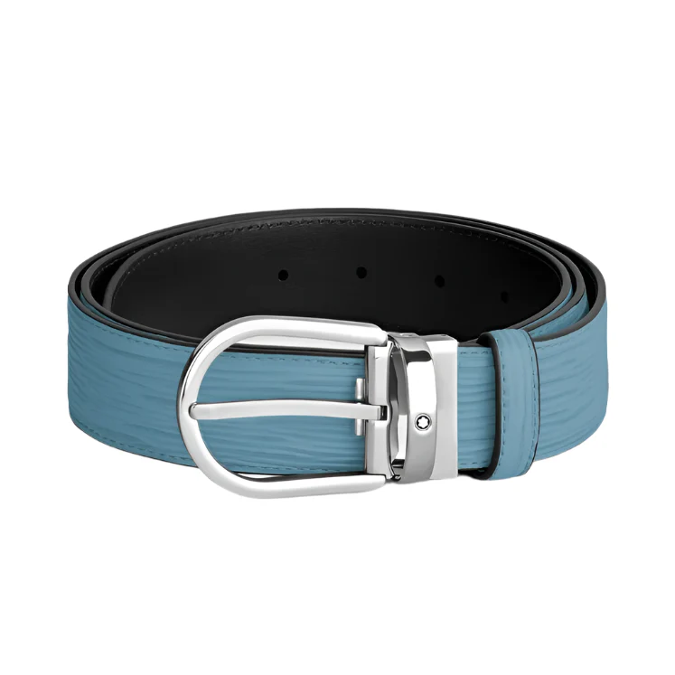 Montblanc Horseshoe Buckle Smoky Blue 35mm Leather Belt