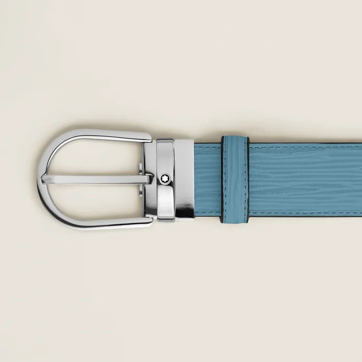 Montblanc Horseshoe Buckle Smoky Blue 35mm Leather Belt - Image 2
