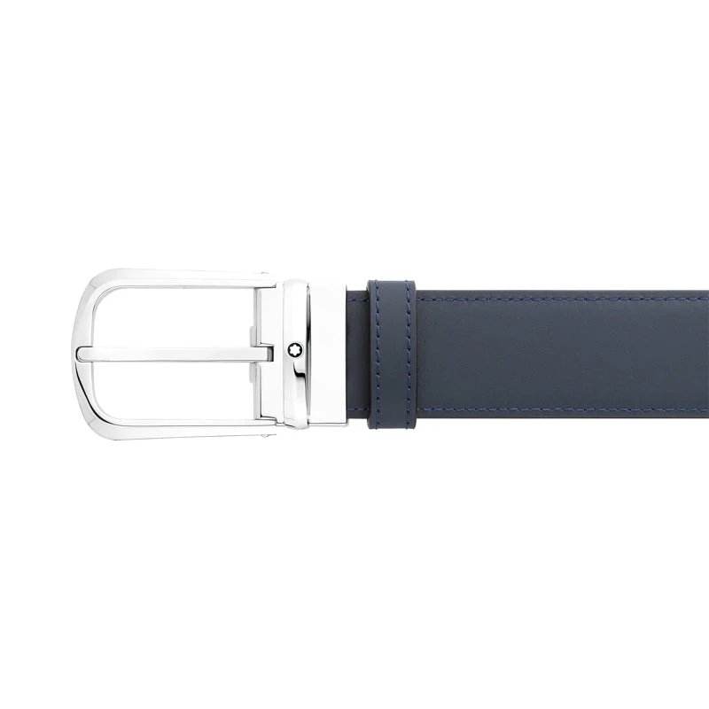 Montblanc Belt Pin Buckle 35mm Reversible Leather Black Blue D - Image 3
