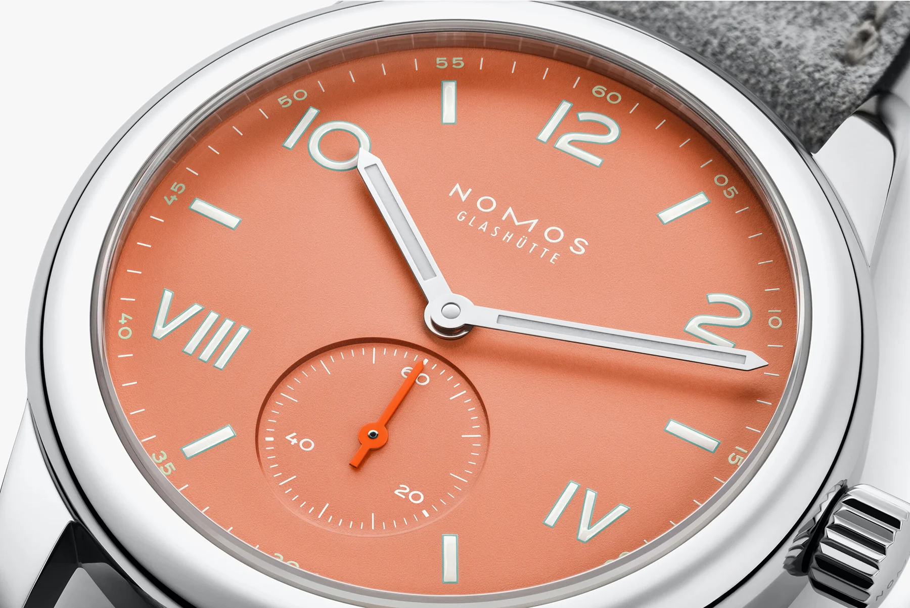 Nomos Glashutte Club Campus Cream Coral Sapphire Crystal Watch - Image 4