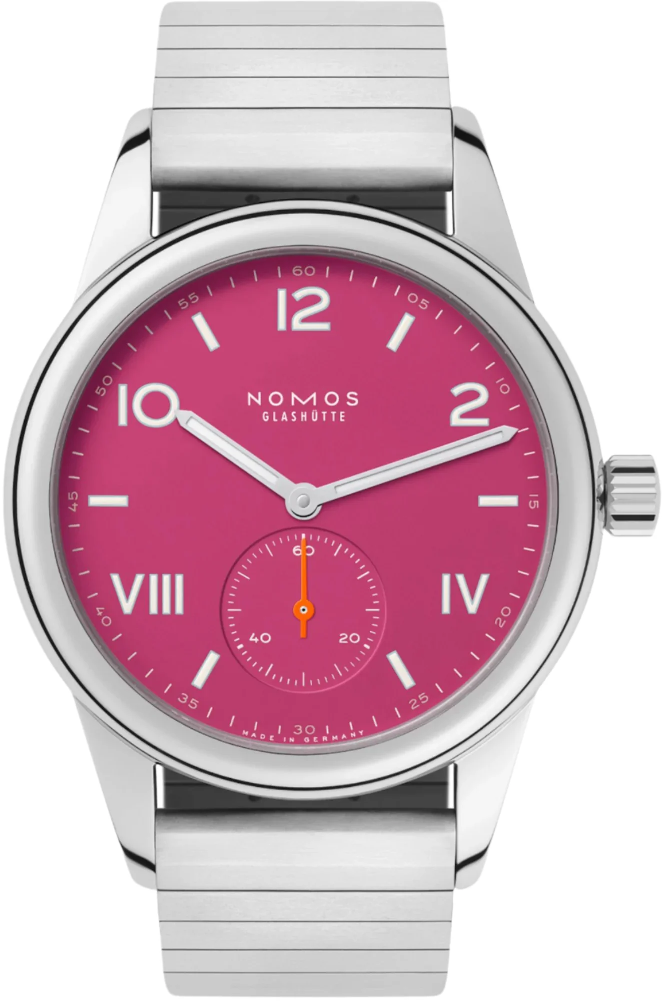 Nomos Glashutte Club Campus Deep Pink Steel Back Watch