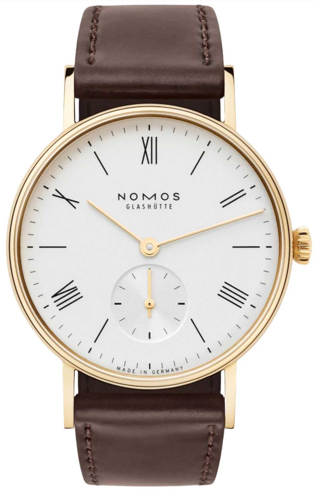 Nomos Glashutte Ludwig 33 Gold Sapphire Crystal Watch