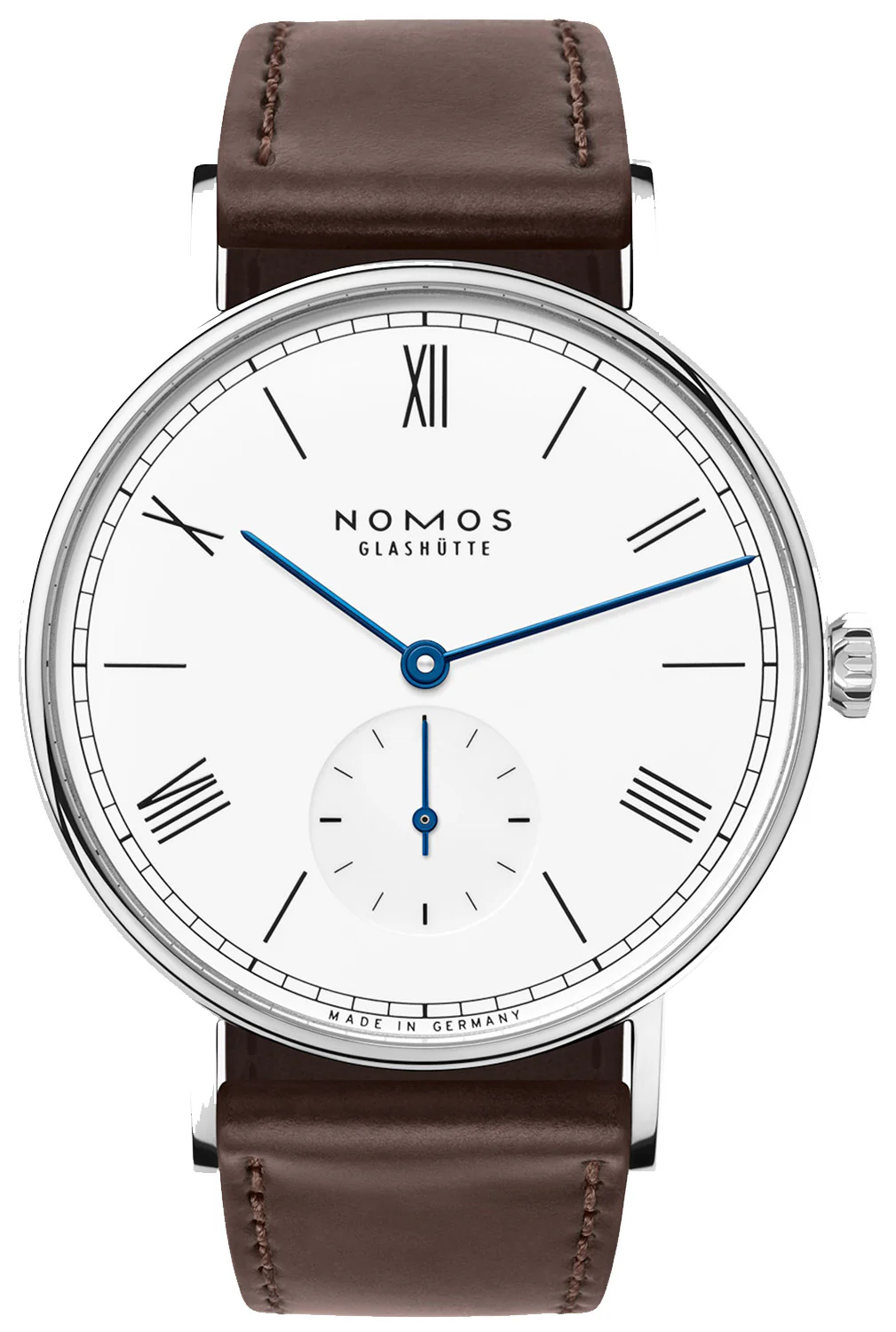 Nomos Glashutte Ludwig 38 White Enamel Sapphire Crystal Watch