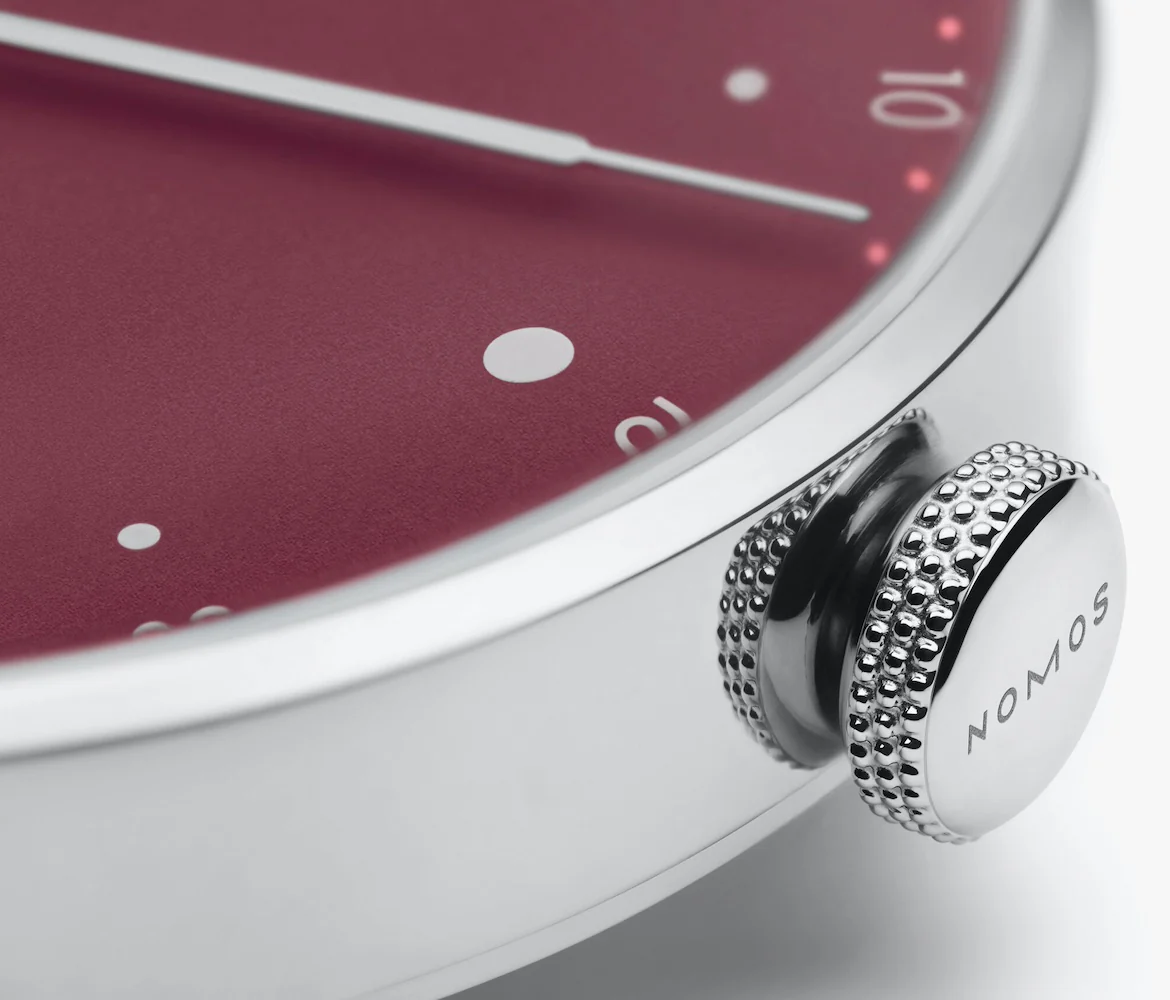 Nomos Glashutte Metro 33 Muted Red Steel Back Watch - Image 3