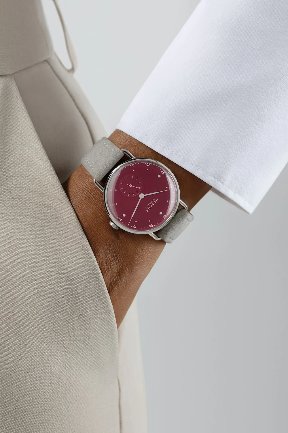 Nomos Glashutte Metro 33 Muted Red Steel Back Watch - Image 5