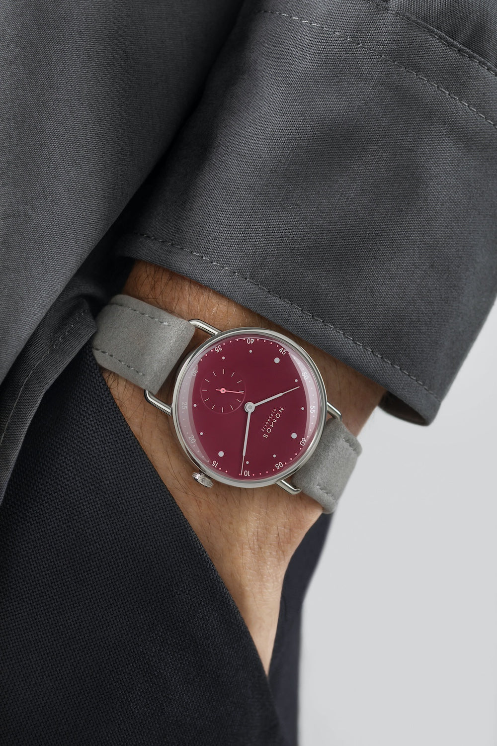 Nomos Glashutte Metro 33 Muted Red Steel Back Watch - Image 6
