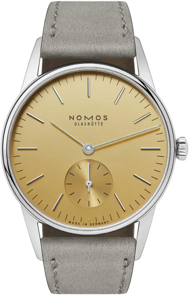Nomos Glashutte Orion 33 Gold Steel Back Watch