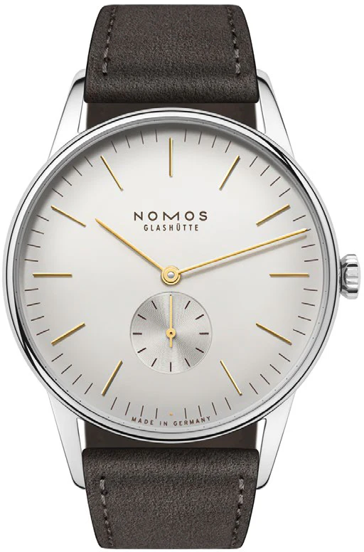 Nomos Glashutte Orion 38 Silver Sapphire Glass Watch
