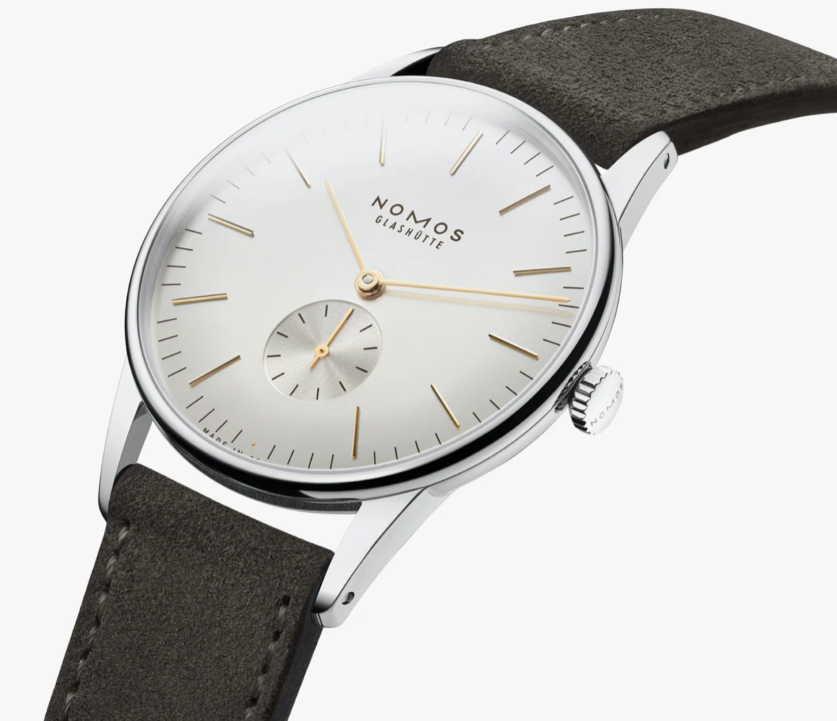 Nomos Glashutte Orion 38 Silver Sapphire Glass Watch - Image 3