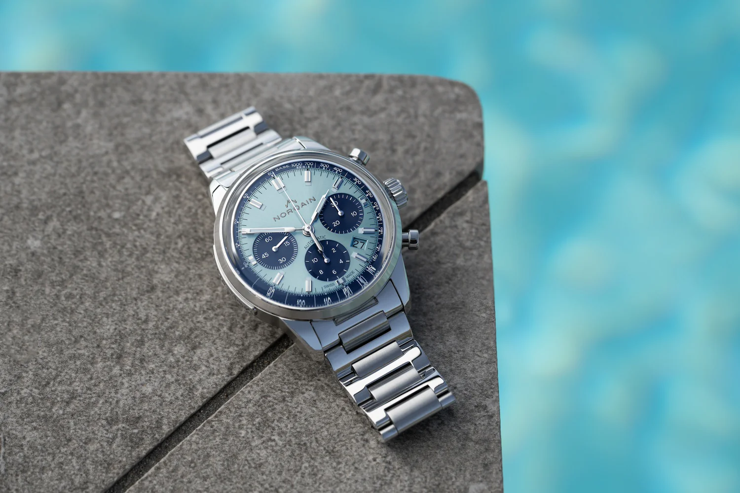 Norqain Freedom 60 Chrono 40mm Sky Blue Bracelet Watch - Image 2