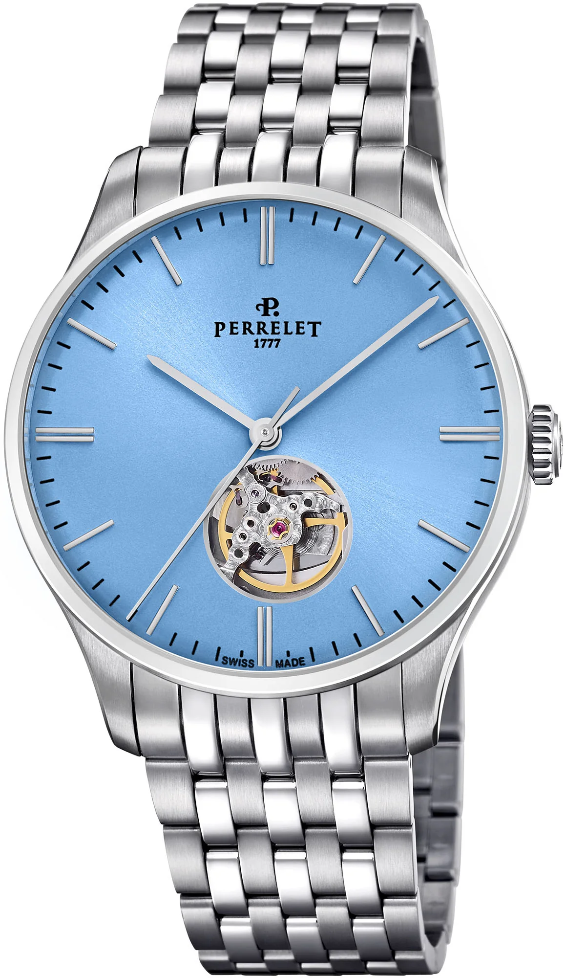 Perrelet Weekend 3 Hands Open Heart Ice Blue Bracelet Watch