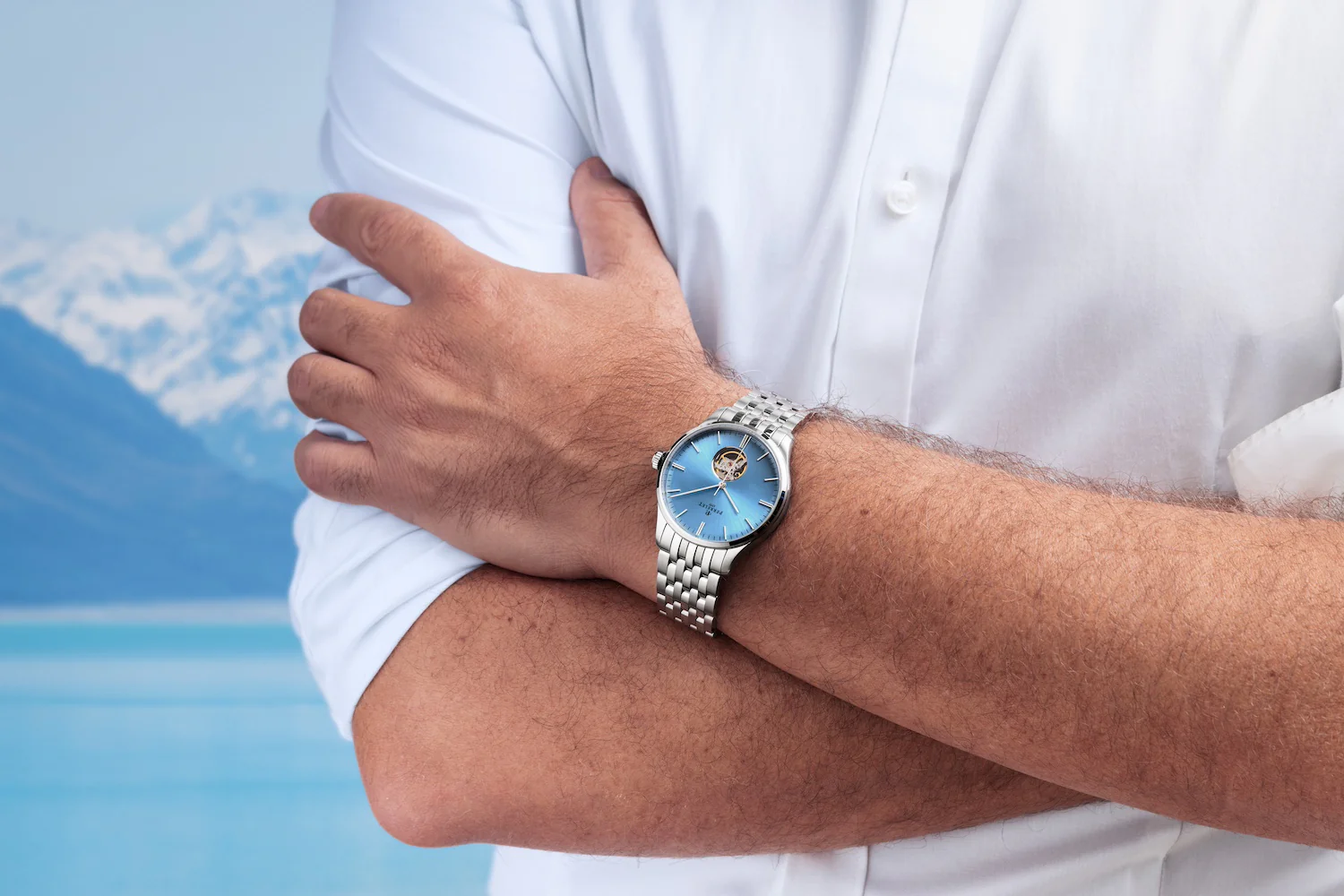 Perrelet Weekend 3 Hands Open Heart Ice Blue Bracelet Watch - Image 6