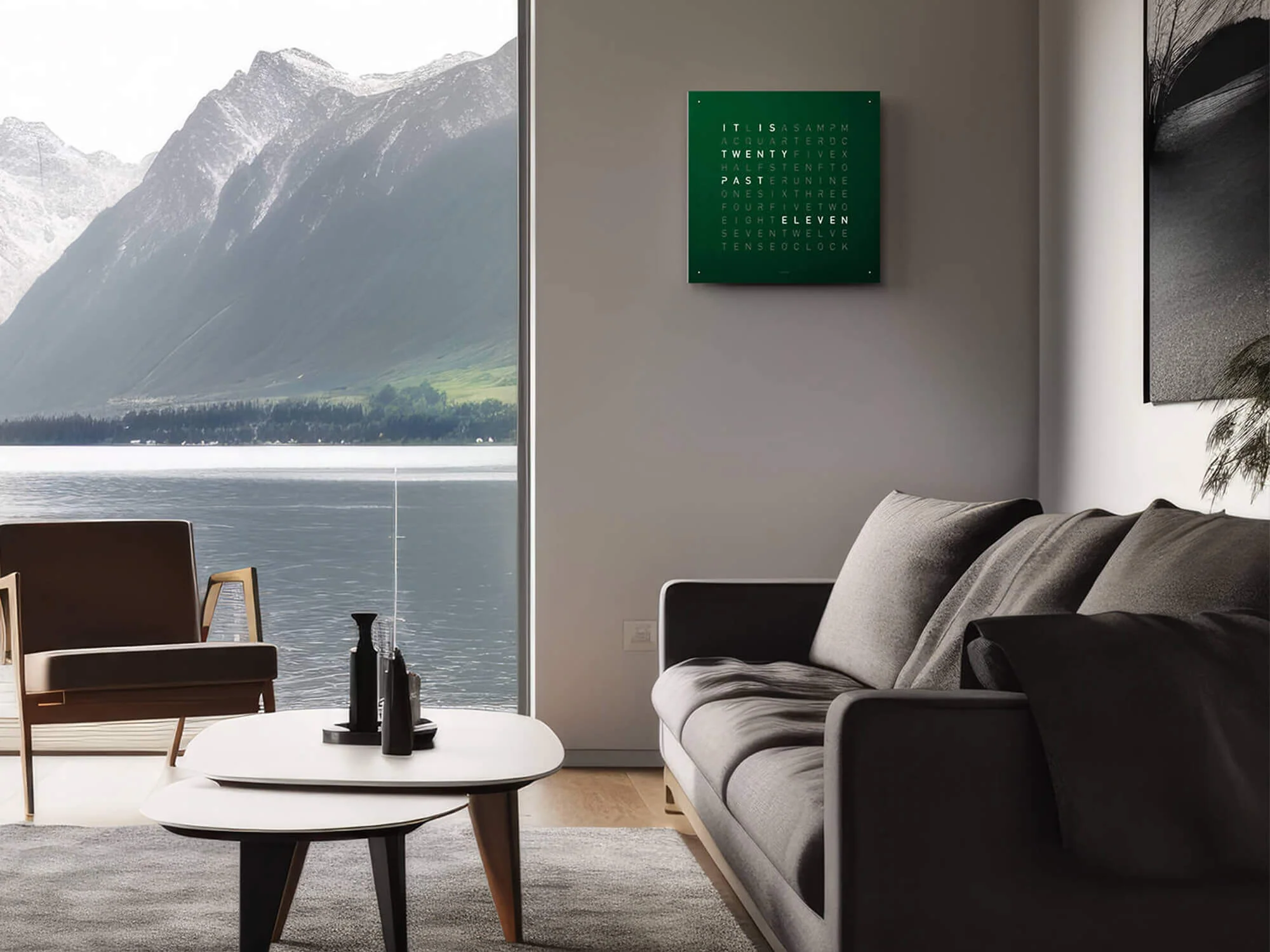QLOCKTWO Earth 45 Green Velvet Wall Clock Watch - Image 2