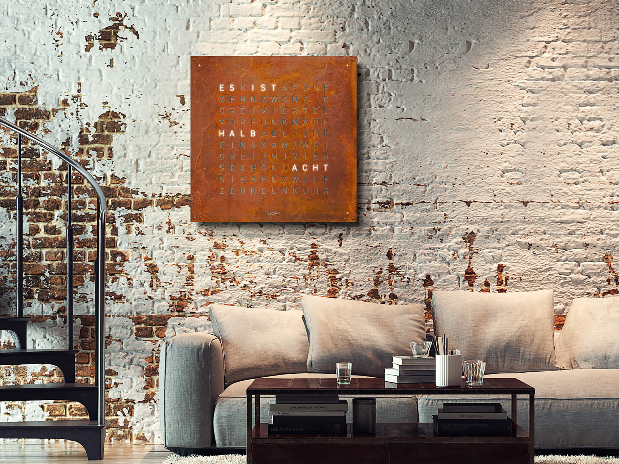 QLOCKTWO Earth 90 Creators Edition Rust Wall Clock Watch - Image 7