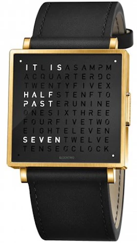 QLOCKTWO Watch W35 Gold Black Leather D