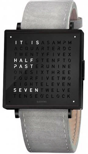 QLOCKTWO Watch W39 Black Steel Light Grey Suede D