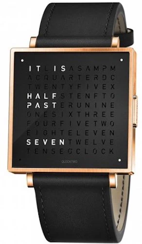 QLOCKTWO Watch W39 Rose Black Leather D