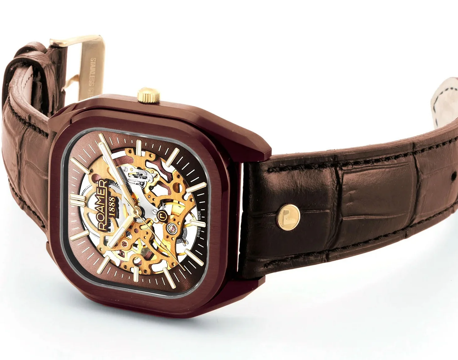 Roamer Mechano Brown Skeleton Watch - Image 4
