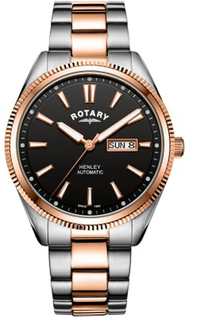 Rotary Henley Two Tone Rose Serrated Bezel Mens Watch D