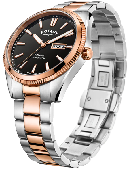 Rotary Henley Two Tone Rose Serrated Bezel Mens Watch D - Image 2