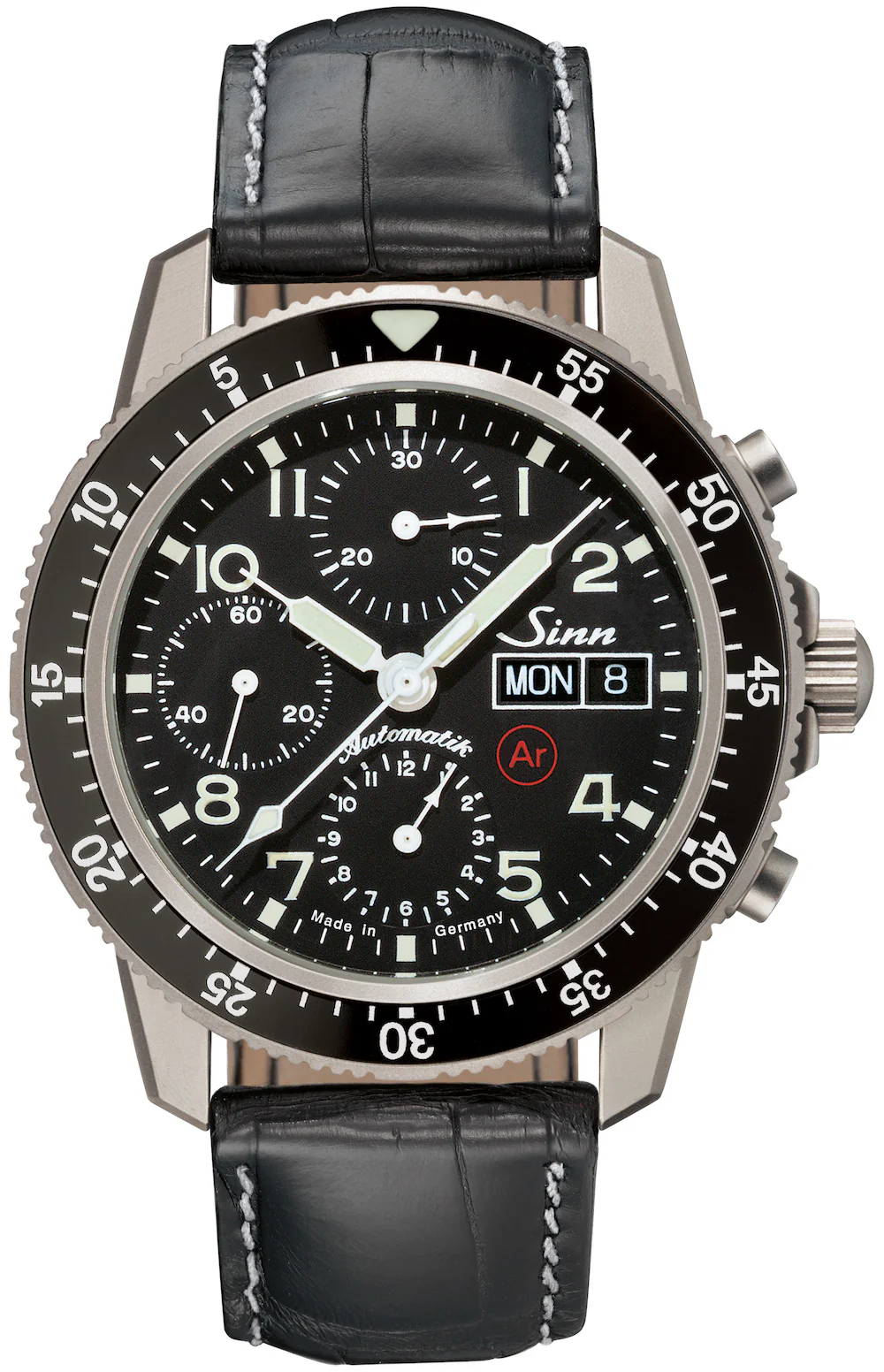 Sinn 103 Ti Ar Titanium Alligator Black White Stitch Watch