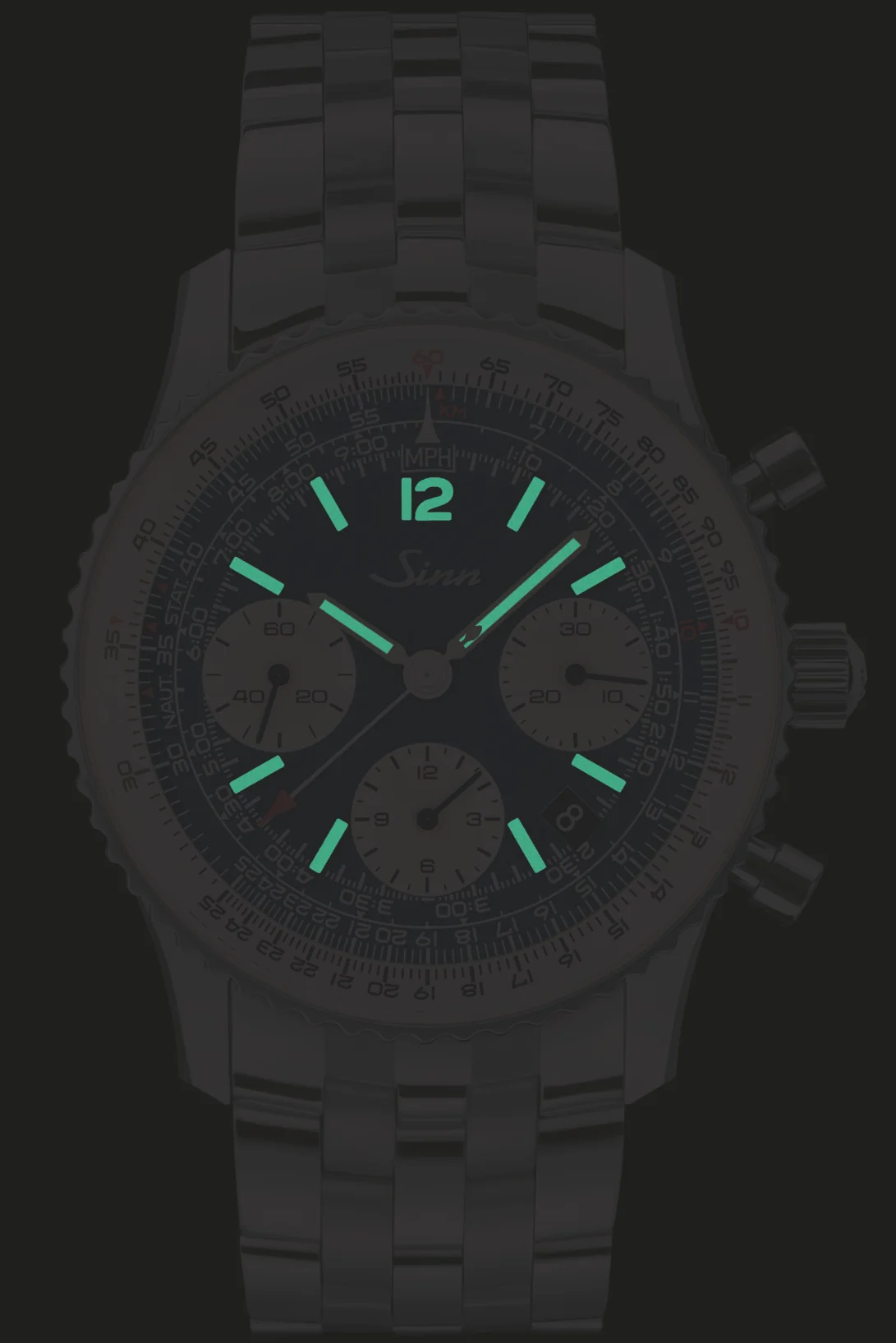 Sinn 903 St BE II Navigation Chronograph Fine Link Bracelet Watch - Image 3