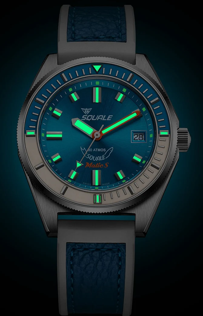 Squale Matic S Light Blue HydroLeather Watch - Image 3