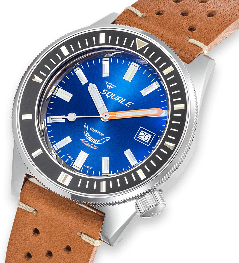 Squale Matic Dark Blue Leather Watch - Image 3