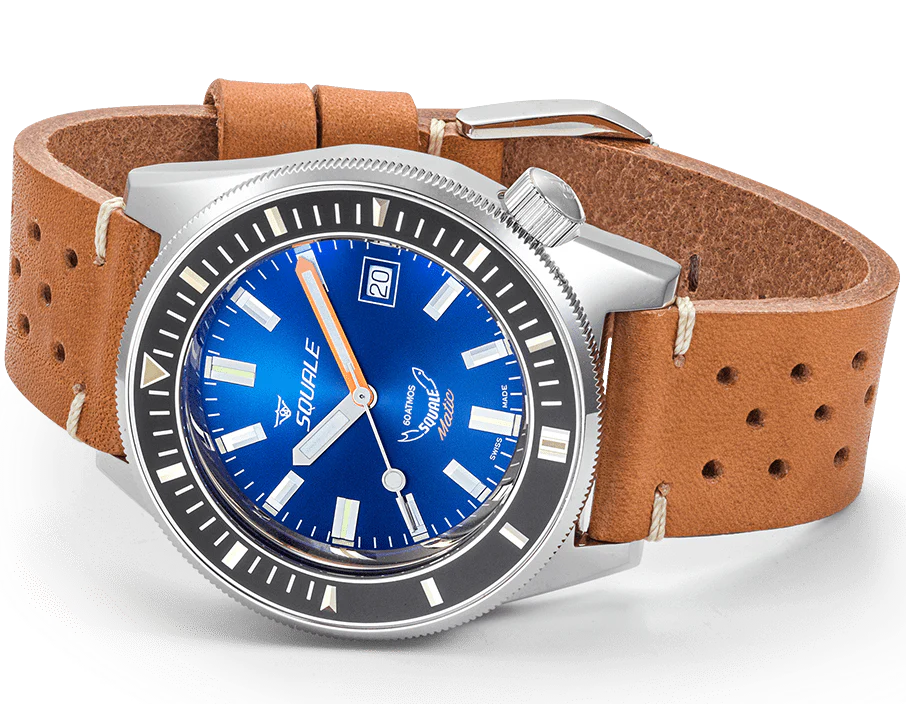 Squale Matic Dark Blue Leather Watch - Image 4