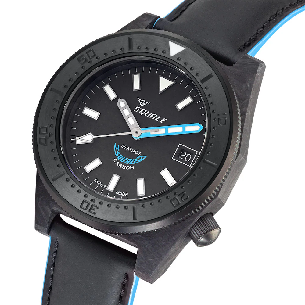 Squale T183 Blue Forged Carbon Leather Watch - Image 3