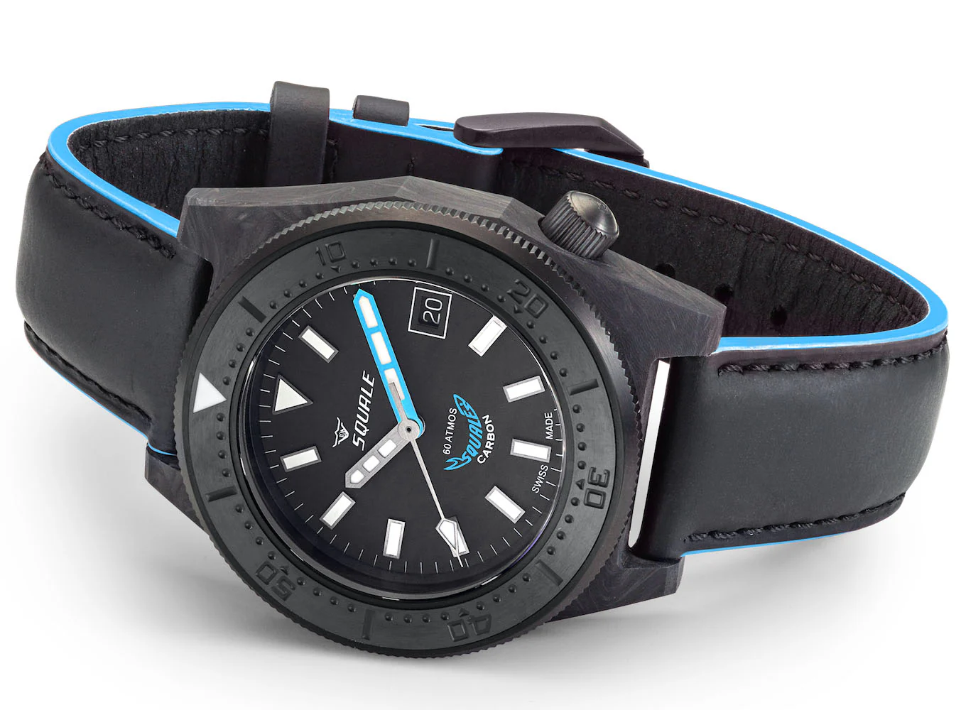 Squale T183 Blue Forged Carbon Leather Watch - Image 4
