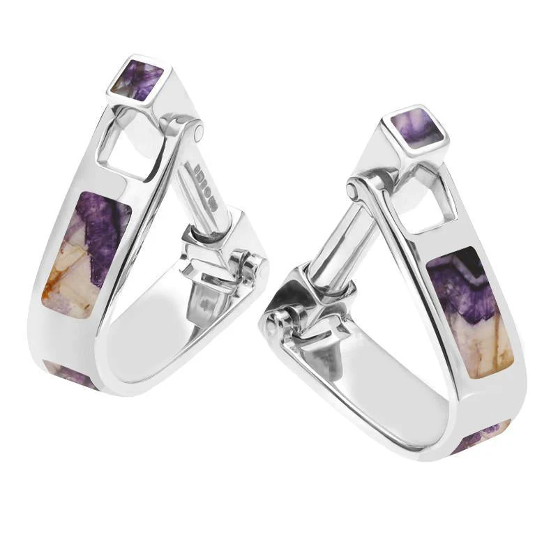 Sterling Silver Blue John Inlaid Oblong Hoop Cufflinks D