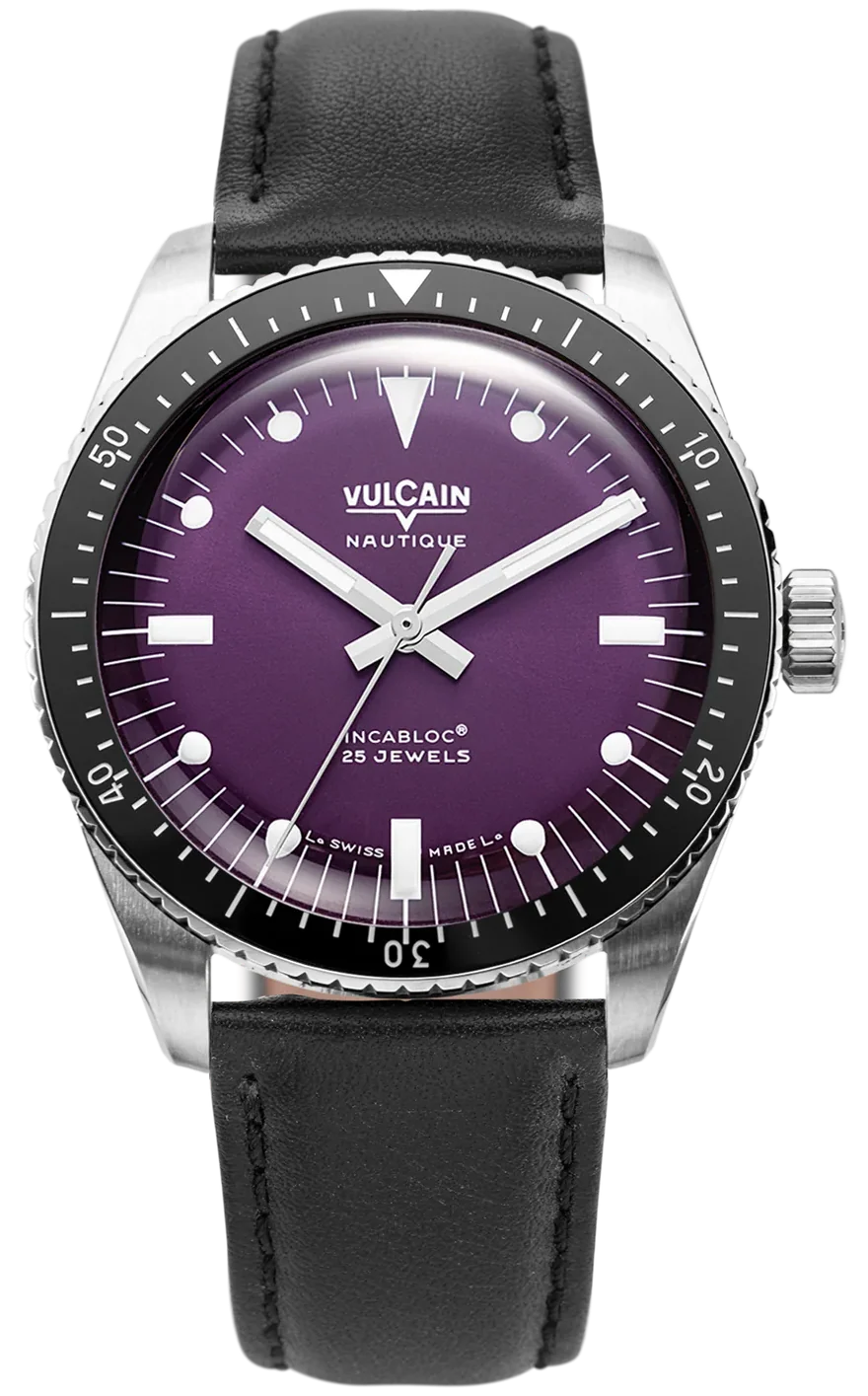 Vulcain Skindiver Nautique Purple Black Leather Limited Edition Watch