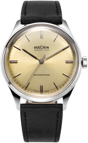 Vulcain Grand Prix Champagne Black Calf Leather Watch