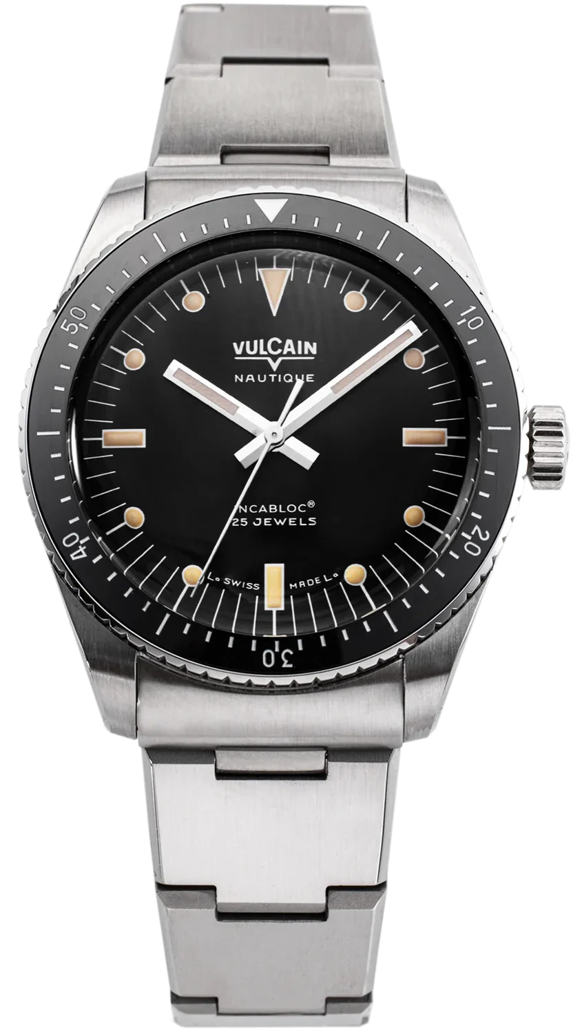 Vulcain Skindiver Nautique Black Khaki Brown Lum Watch
